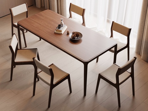 现代中古餐桌椅su模型