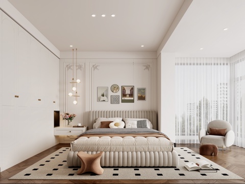  法式卧室 法式主卧 法式床 法式衣柜 法式床头柜3d模型 