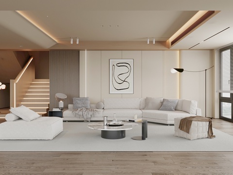 现代客厅 沙发茶几组合 背景墙su模型