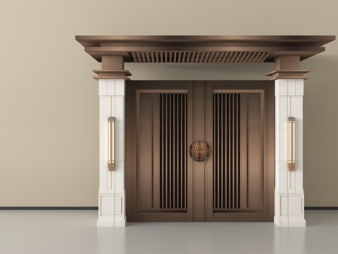 新中式庭院大门   别墅大门   庭院铁艺大门  户外大门su模型