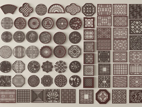 中式镂花窗  镂空窗 仿古窗    窗格 花窗su模型