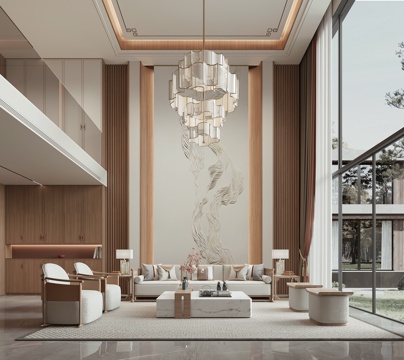 新中式别墅客厅su模型