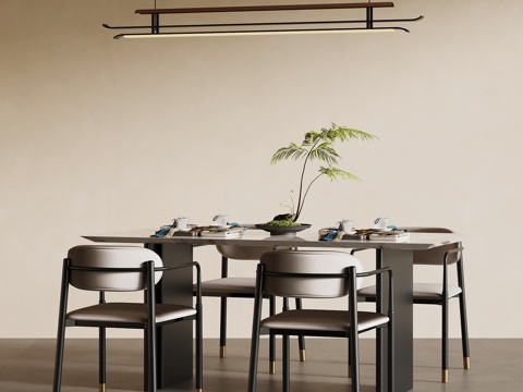 新中式餐桌椅su模型