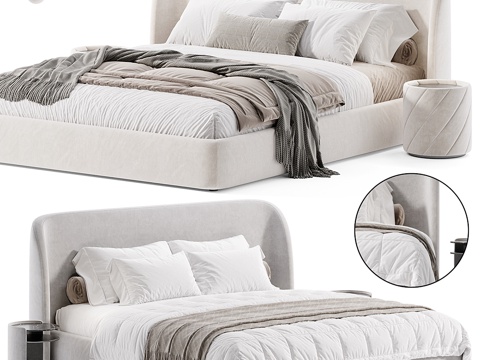  现代奶油风 Nicole 布艺双人床3d模型 