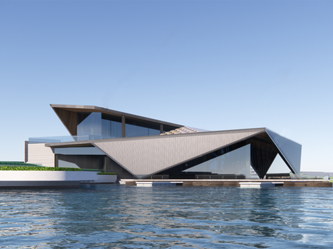 现代展览馆建筑 博物馆 建筑外观su模型