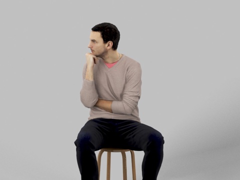 现代人物 三维人物 男人坐姿su模型