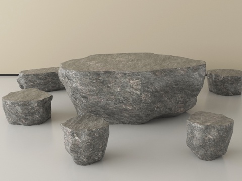 中式石桌椅组合  户外桌椅su模型