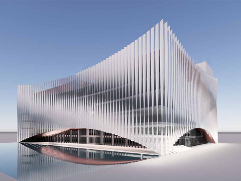 现代展览馆建筑 博物馆 建筑外观su模型