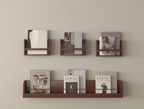 现代中古书架  书籍摆件   立体墙饰挂件su模型