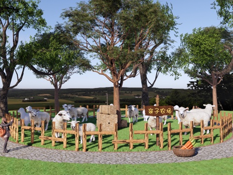 现代 羊圈 绵羊儿童农场公园 儿童游乐园 子萌宠乐园 绵羊su模型