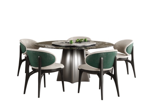 现代餐桌椅 圆形餐桌 餐椅su模型