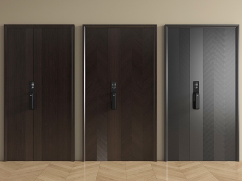 现代入户门  防盗门 子母门  密码锁 指纹锁su模型