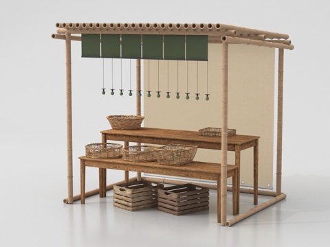 中式售货车   市集摊位  户外摆摊su模型