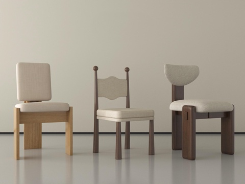 中古侘寂餐椅   实木餐椅   单椅 休闲椅su模型