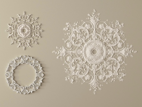 法式雕花 灯盘   石膏构件su模型