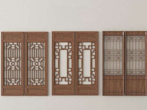 新中式镂花窗   复古窗窗花  镂空窗户su模型