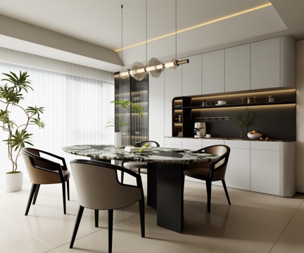  现代餐厅 餐桌椅 餐边柜3d模型 