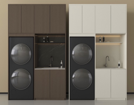 现代洗衣机柜  洗衣机烘干机  阳台柜卫浴用品su模型