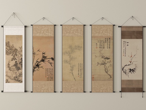  新中式装饰画   字画 挂画 画卷3d模型 