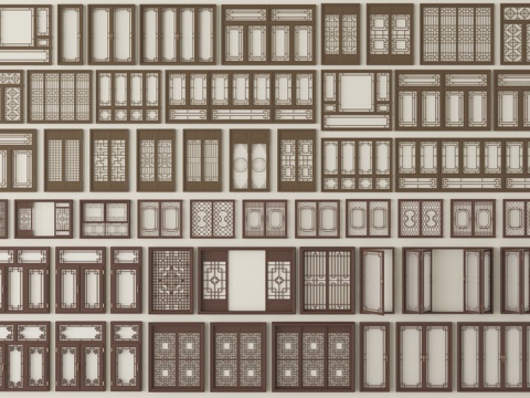 中式镂花窗户   雕花窗户   花格窗 木窗su模型