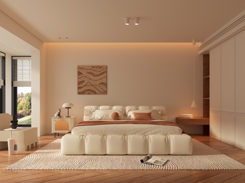 奶油风卧室 主卧 主人房su模型