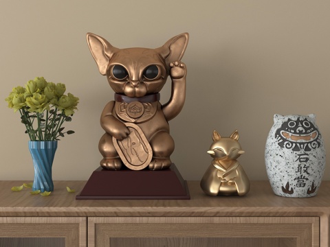 日式招财猫摆件su模型