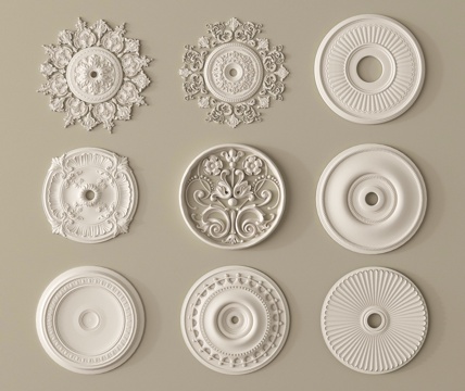 法式雕花 灯盘   石膏构件su模型