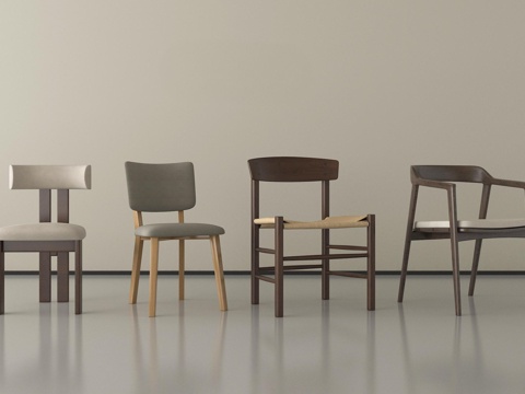 中古侘寂餐椅   实木餐椅   单椅 休闲椅su模型