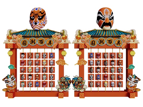 新中式美陈 国潮面具 面具美陈su模型