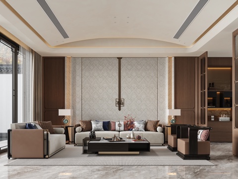  新中式客餐厅3d模型 