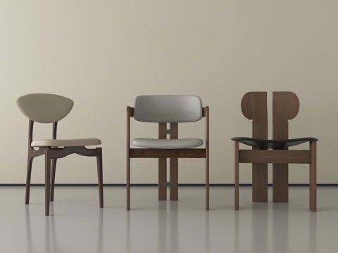 中古侘寂餐椅   实木餐椅   单椅 休闲椅su模型