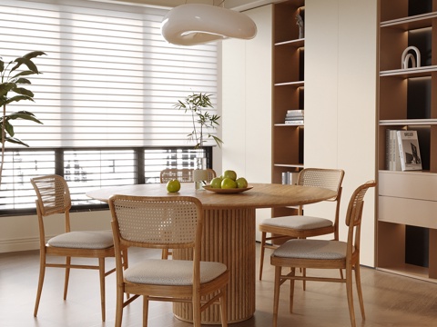  现代餐厅 圆形餐桌椅 书柜 餐边柜3d模型 