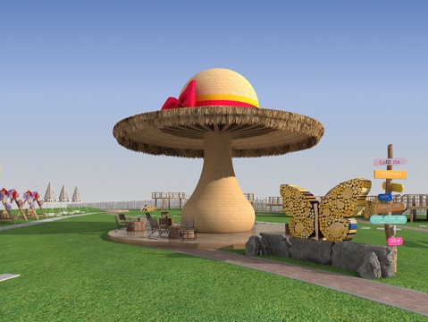  户外小品露营基地草帽休闲亭子3d模型 