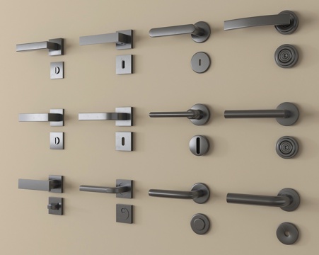 现代门锁 门把手  金属门拉手su模型