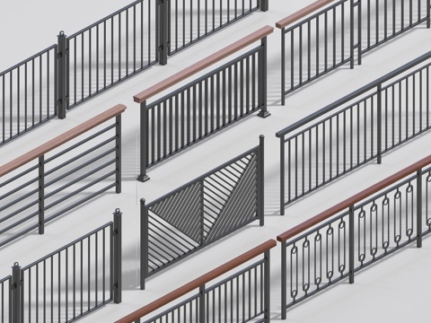 现代围栏 栏杆 护栏 不锈钢栏杆 围栏 阳台栏杆 楼梯栏杆su模型
