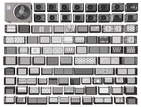 现代空调外机 空调格栅装饰 空调架子 外机支架百叶格栅防护栏su模型