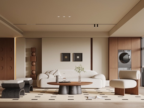 中古风客厅 沙发茶几组合 背景墙su模型