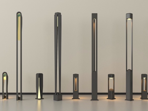 新中式庭院灯 路灯 高杆灯 地灯 景观灯 户外灯su模型