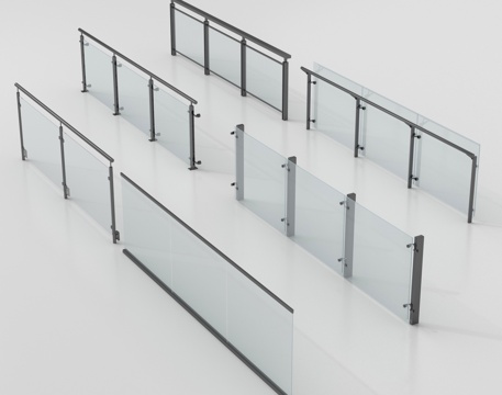 现代围栏护栏 玻璃栏杆 阳台护栏su模型
