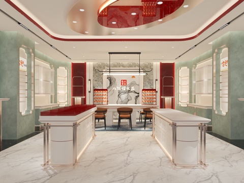  新中式珠宝店_国潮_新中式_高端珠宝店3d模型 