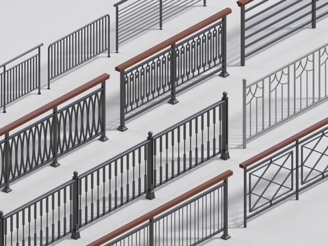 现代围栏 栏杆 护栏 不锈钢栏杆 围栏 阳台栏杆 楼梯栏杆su模型