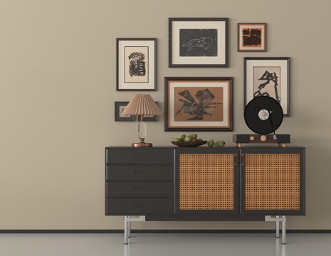 中古风餐边柜  储物柜 边柜 置物柜  矮柜 摆件su模型