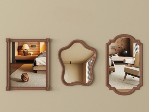 法式中古风镜子 装饰镜 化妆镜 异形镜子su模型