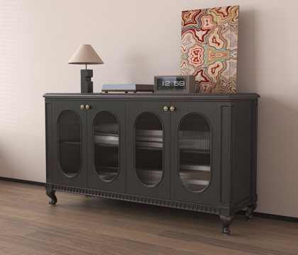 法式餐边柜  储物柜 边柜 置物柜  矮柜 台灯 摆件su模型