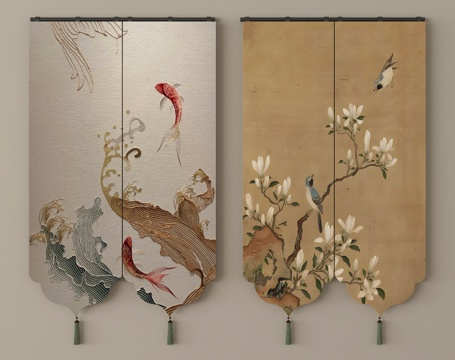 新中式门帘 布帘su模型