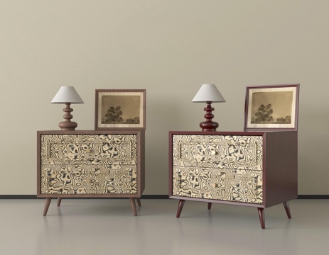 中古玄关柜 边柜 装饰柜 台灯 摆件su模型