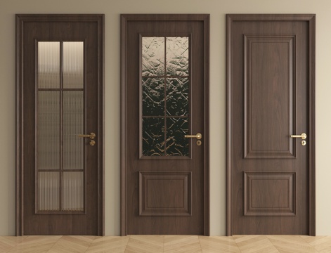 中古风单开门组合 玻璃门 平开门 卧室门 卫浴门su模型