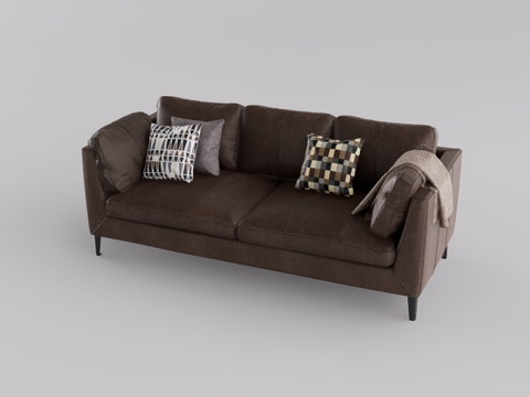 三人皮沙发su模型