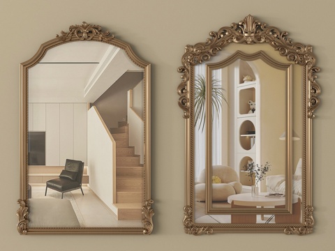 法式镜子 装饰镜 化妆镜su模型