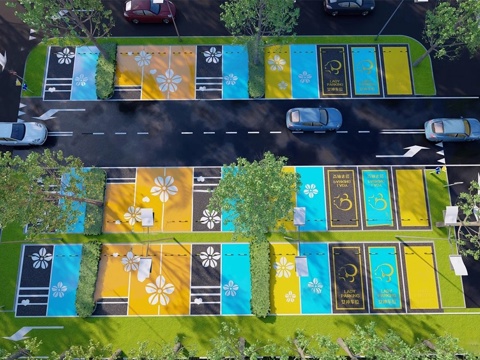 现代停车场_生态停车场_户外停车场_文创停车场su模型